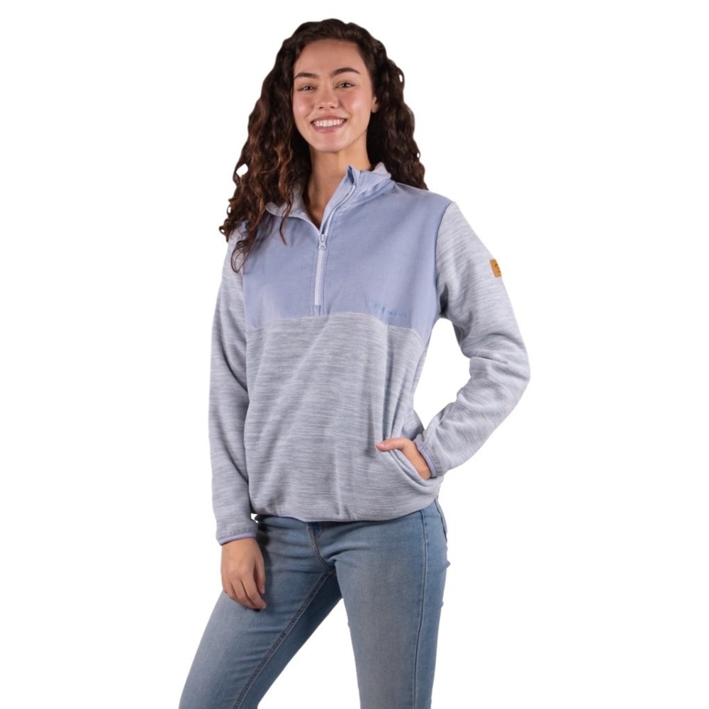 Simply Southern | Women's Grey Heather Lavender Corduroy Pullover Quarter Zip, L